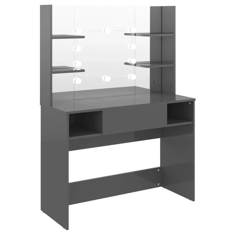 Table de maquillage avec éclairage LED MDF Gris brillant - 2