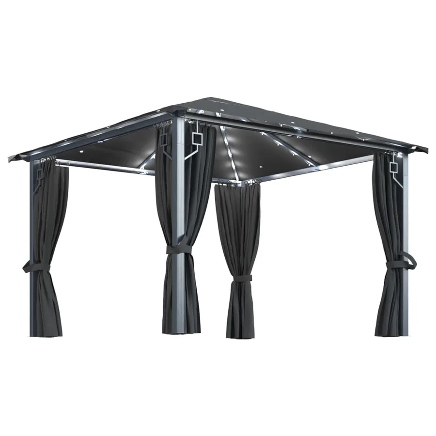 Tonnelle avec rideau et lumières LED 3x3 m Anthracite Aluminium - 2