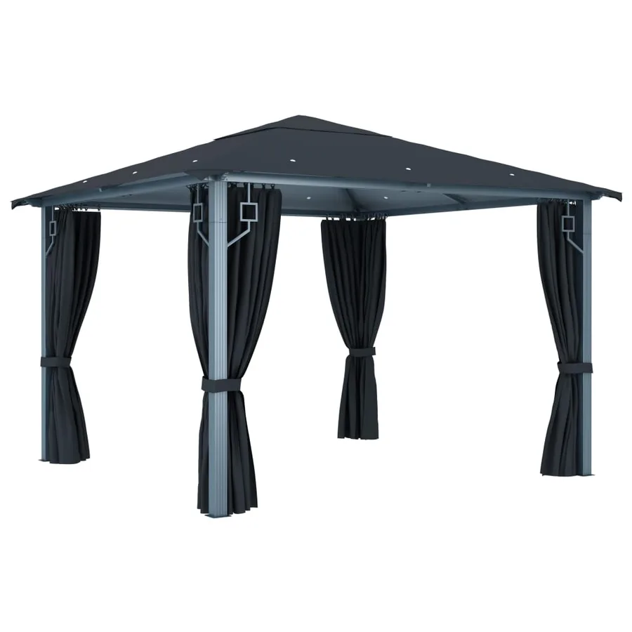 Tonnelle avec rideau et lumières LED 3x3 m Anthracite Aluminium - 3