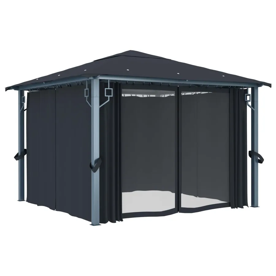 Tonnelle avec rideau et lumières LED 3x3 m Anthracite Aluminium - 5