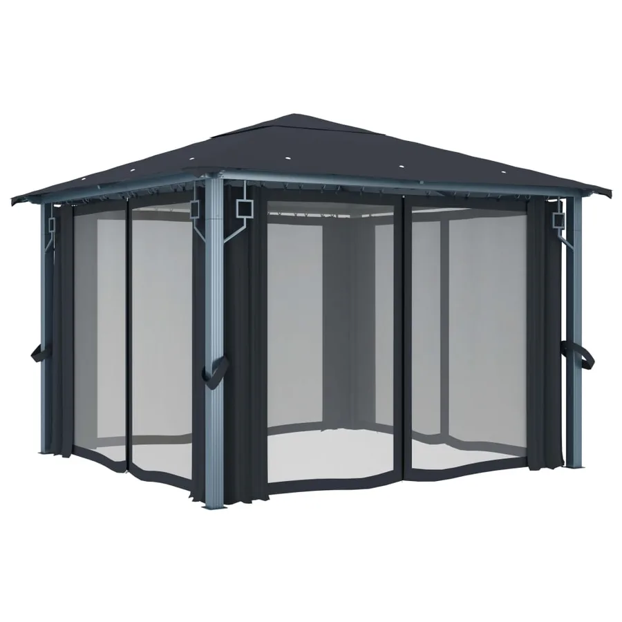 Tonnelle avec rideau et lumières LED 3x3 m Anthracite Aluminium - 6