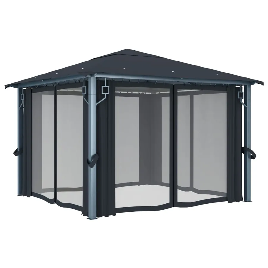 Tonnelle avec rideau 300x300 cm Anthracite Aluminium - 4