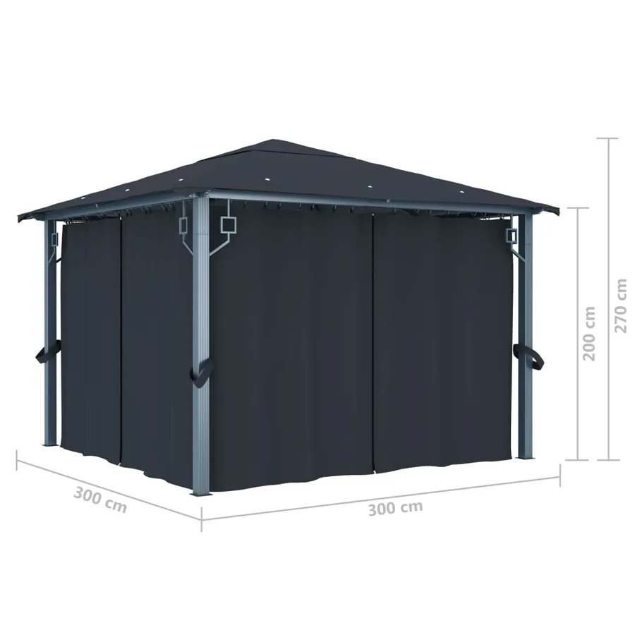 Tonnelle avec rideau 300x300 cm Anthracite Aluminium - 8