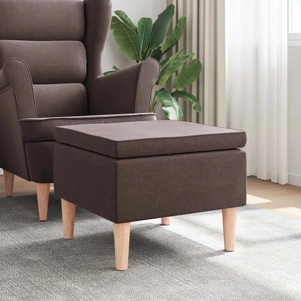 Tabouret avec pieds en bois Marron foncé Tissu