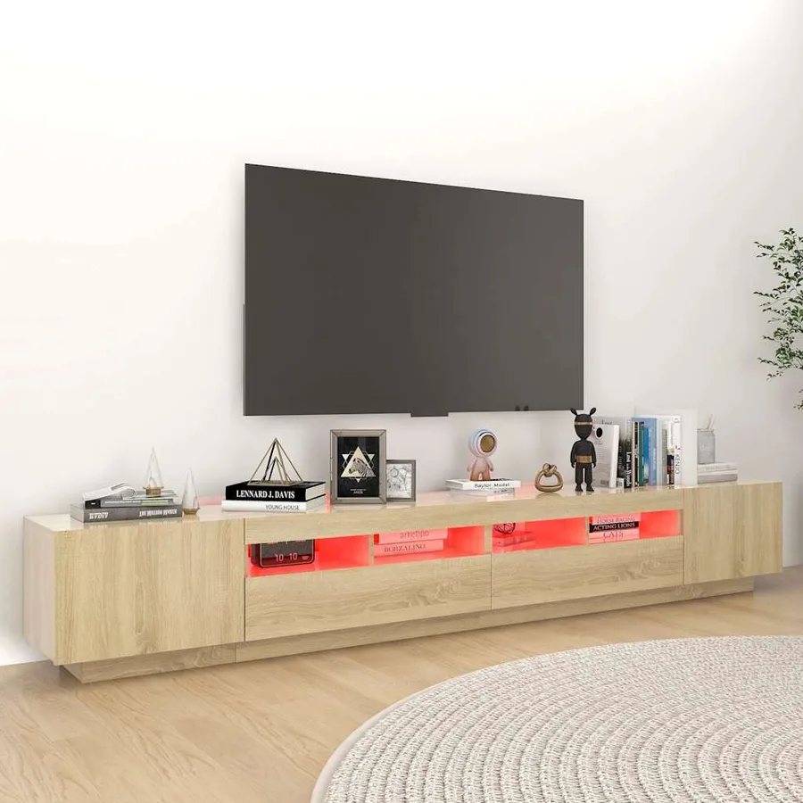 Meuble TV avec lumières LED Chêne sonoma 260x35x40 cm - 4
