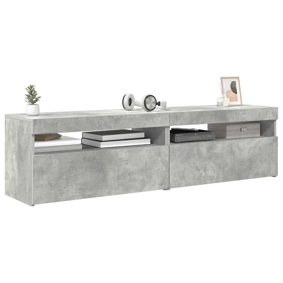 Meubles TV 2 pcs avec lumières LED Gris béton 75x35x40 cm - 16