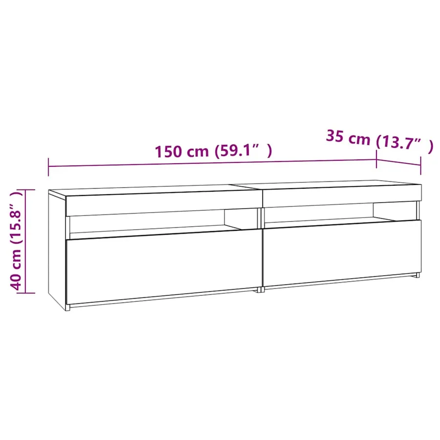 Meubles TV 2 pcs avec lumières LED Gris béton 75x35x40 cm - 17
