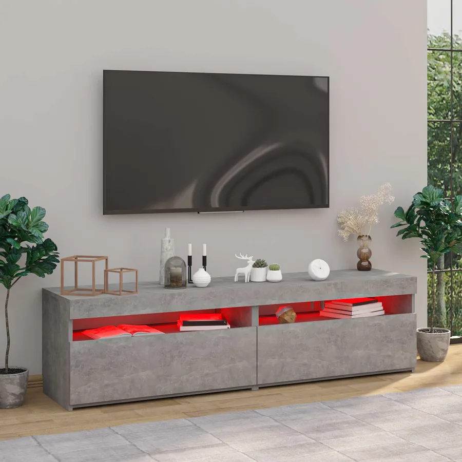 Meubles TV 2 pcs avec lumières LED Gris béton 75x35x40 cm - 4