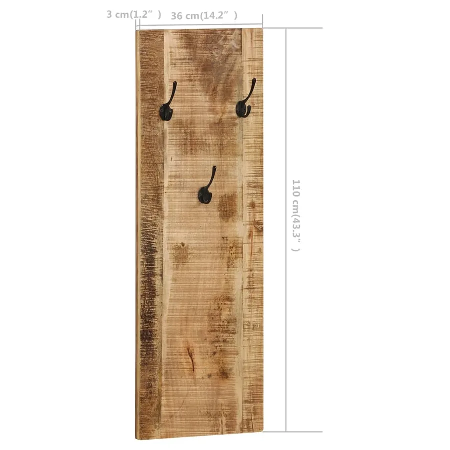 Porte-manteau mural 2 pcs Bois de manguier massif 36x110x3 cm - 8
