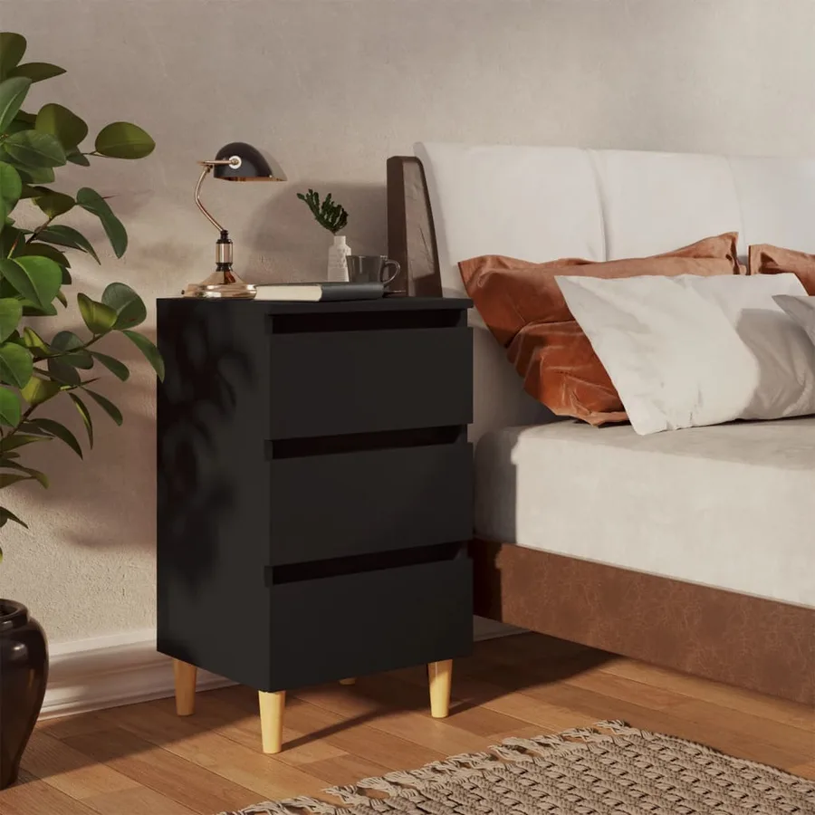 Tables de chevet avec pieds en bois 2 pcs noir 40x35x69 cm - 2