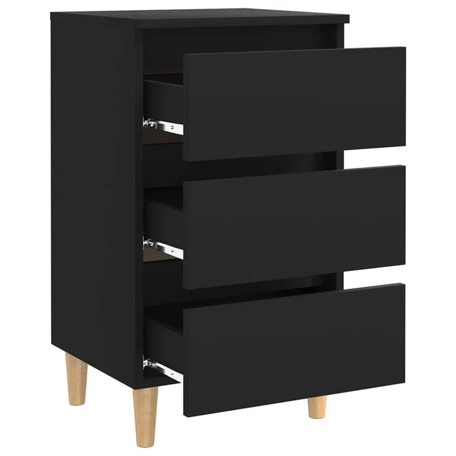 Tables de chevet avec pieds en bois 2 pcs noir 40x35x69 cm - 6