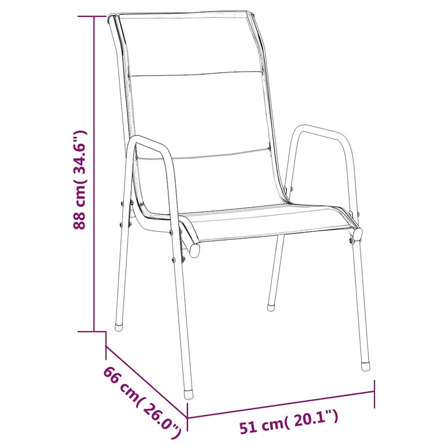 Chaises de jardin 4 pcs Acier et textilène Noir - 6