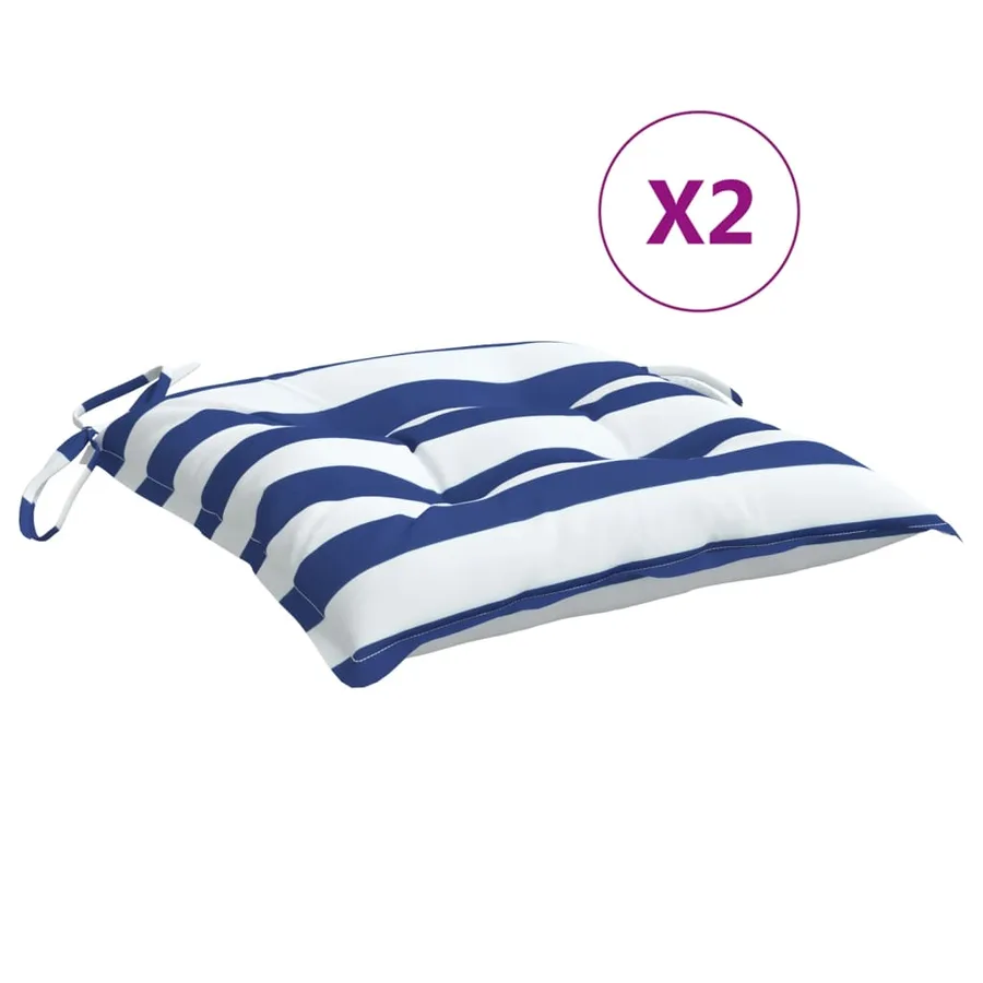 Coussins de chaise lot de 2 rayures bleues blanches 40x40x7 cm - 2