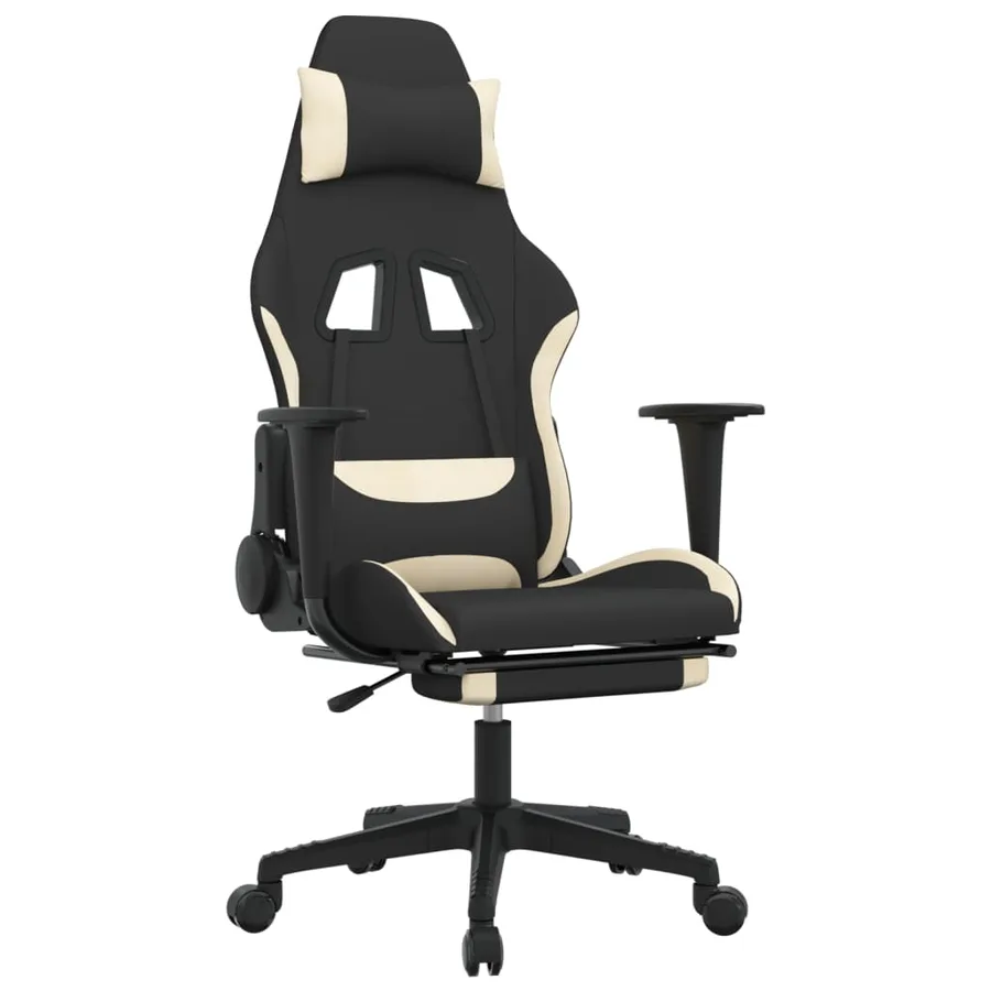 Chaise de jeu avec repose-pied Noir et crème Tissu - 2