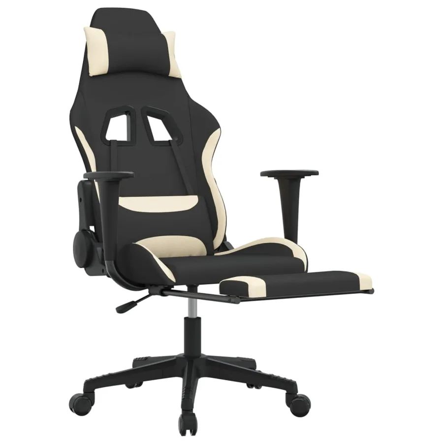 Chaise de jeu avec repose-pied Noir et crème Tissu - 6