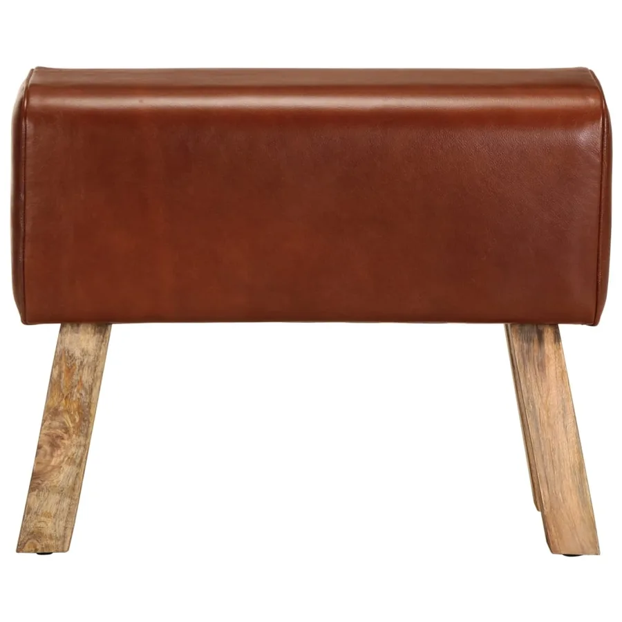 Banc saut de cheval 58 cm marron cuir véritable et manguier - 3