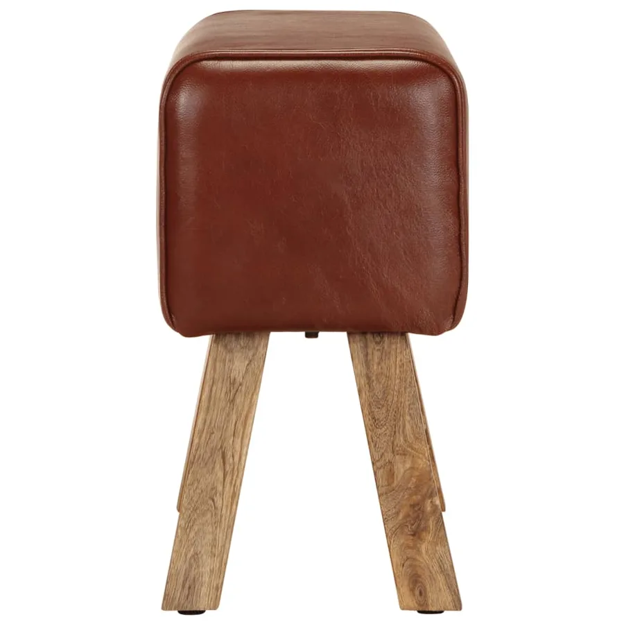 Banc saut de cheval 58 cm marron cuir véritable et manguier - 4