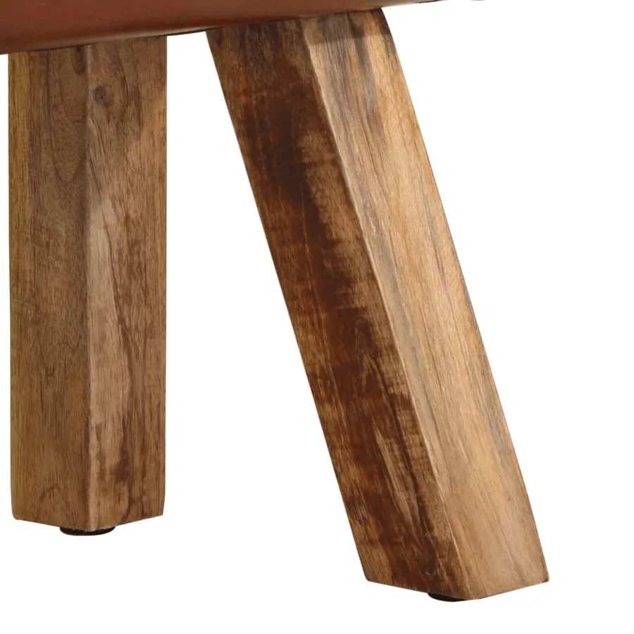 Banc saut de cheval 58 cm marron cuir véritable et manguier - 8