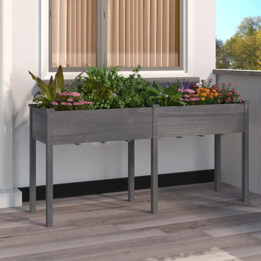 Jardinière avec doublure gris 161x45x76 cm bois massif de sapin