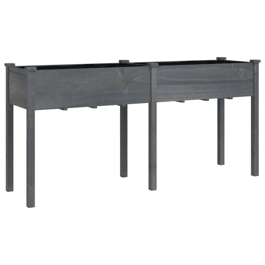 Jardinière avec doublure gris 161x45x76 cm bois massif de sapin - 2