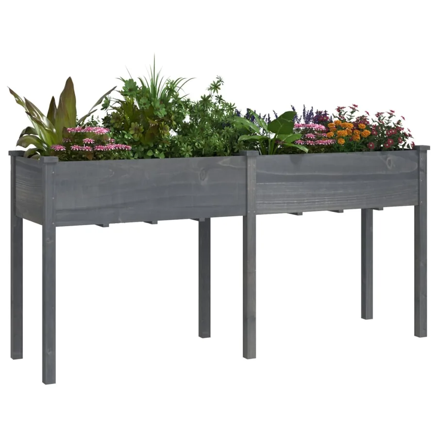 Jardinière avec doublure gris 161x45x76 cm bois massif de sapin - 3