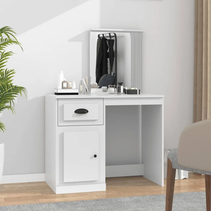 Coiffeuse avec miroir blanc 90x50x132,5 cm bois d'ingénierie
