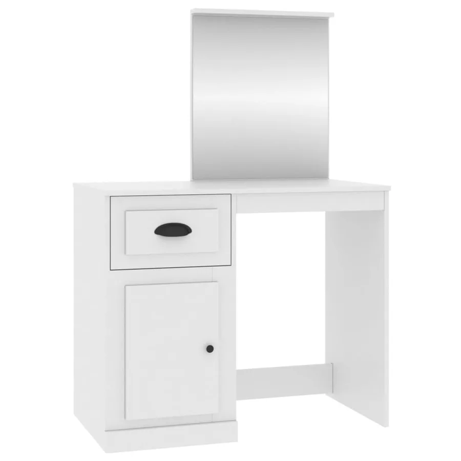 Coiffeuse avec miroir blanc 90x50x132,5 cm bois d'ingénierie - 2