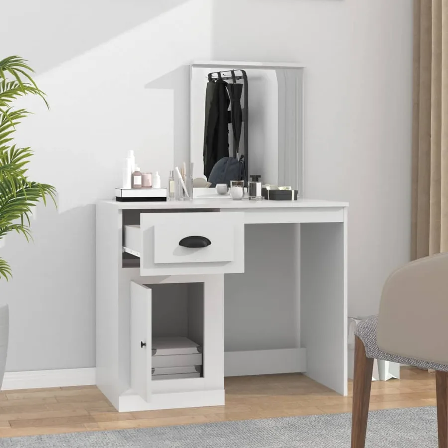 Coiffeuse avec miroir blanc 90x50x132,5 cm bois d'ingénierie - 3