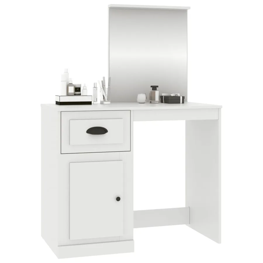 Coiffeuse avec miroir blanc 90x50x132,5 cm bois d'ingénierie - 4