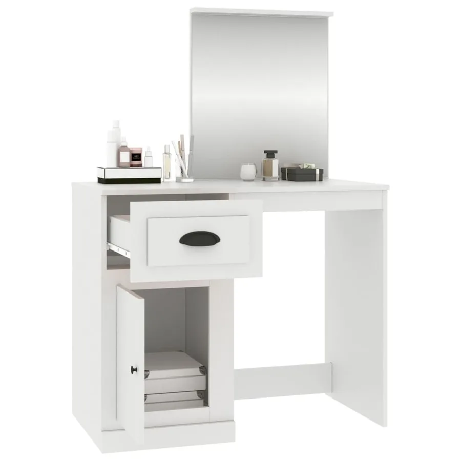 Coiffeuse avec miroir blanc 90x50x132,5 cm bois d'ingénierie - 5