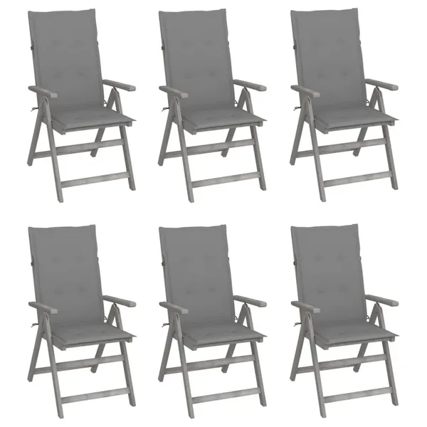Chaises inclinables de jardin lot de 6 et coussins Bois acacia