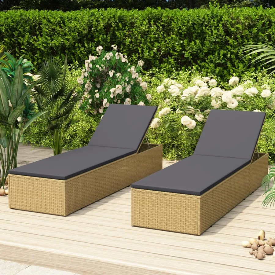 Chaise longue Résine tressée Marron et blanc crème - 17