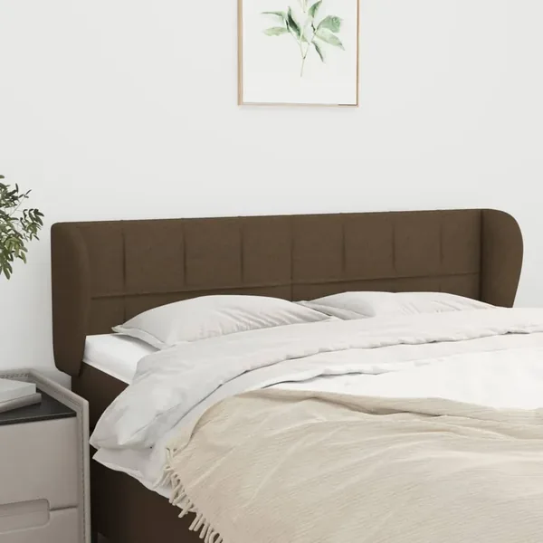 Tête de lit avec oreilles Marron foncé 147x23x78/88 cm Tissu