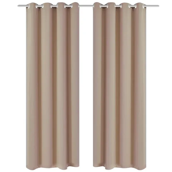 Rideau occultant 2 pcs avec œillets métalliques 135x175cm Crème