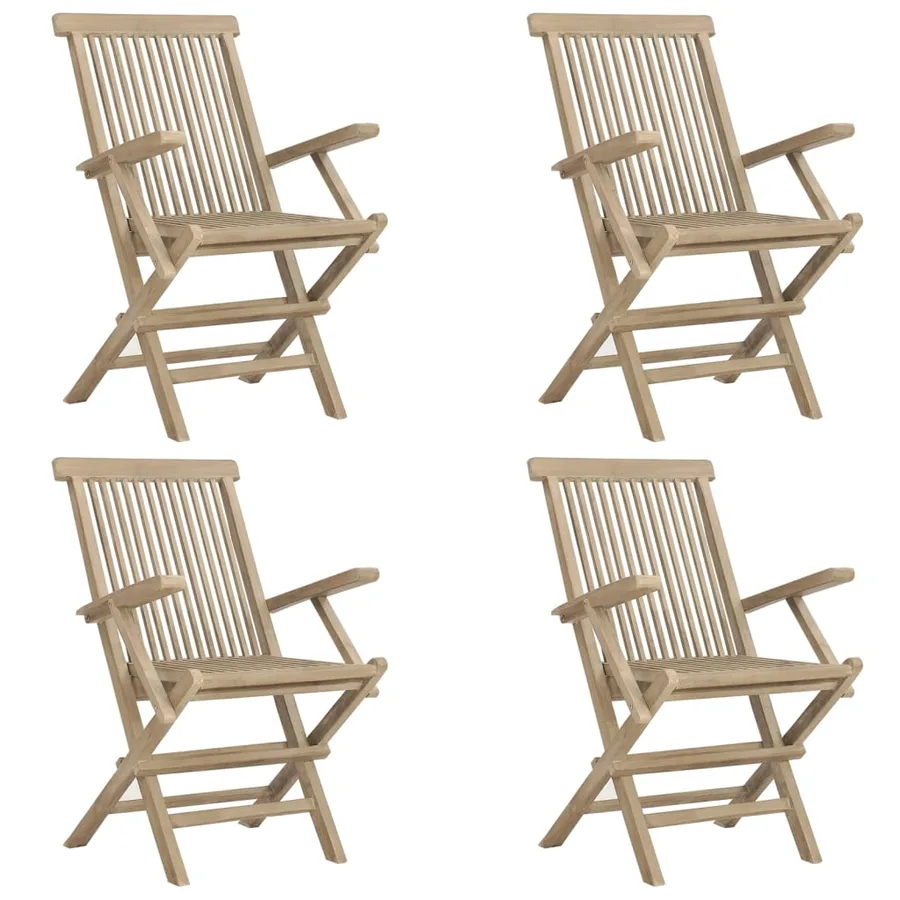Chaises de jardin pliantes lot de 4 gris 56x61x89 cm bois teck - 2