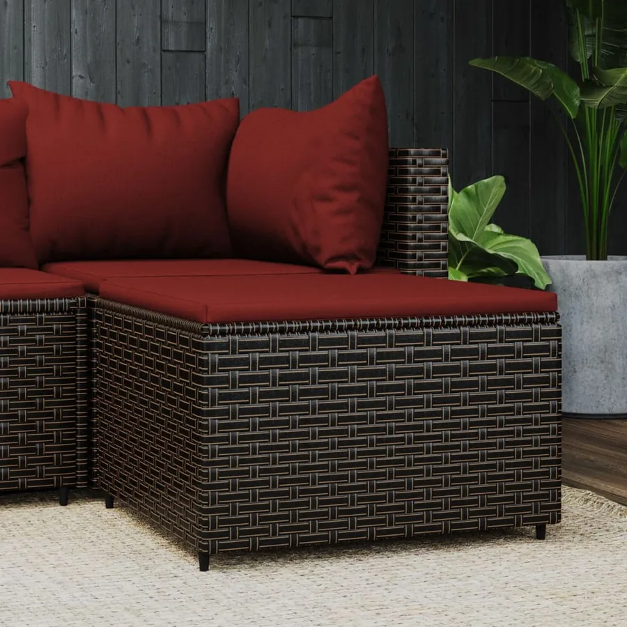 Repose-pied de jardin avec coussin marron résine tressée