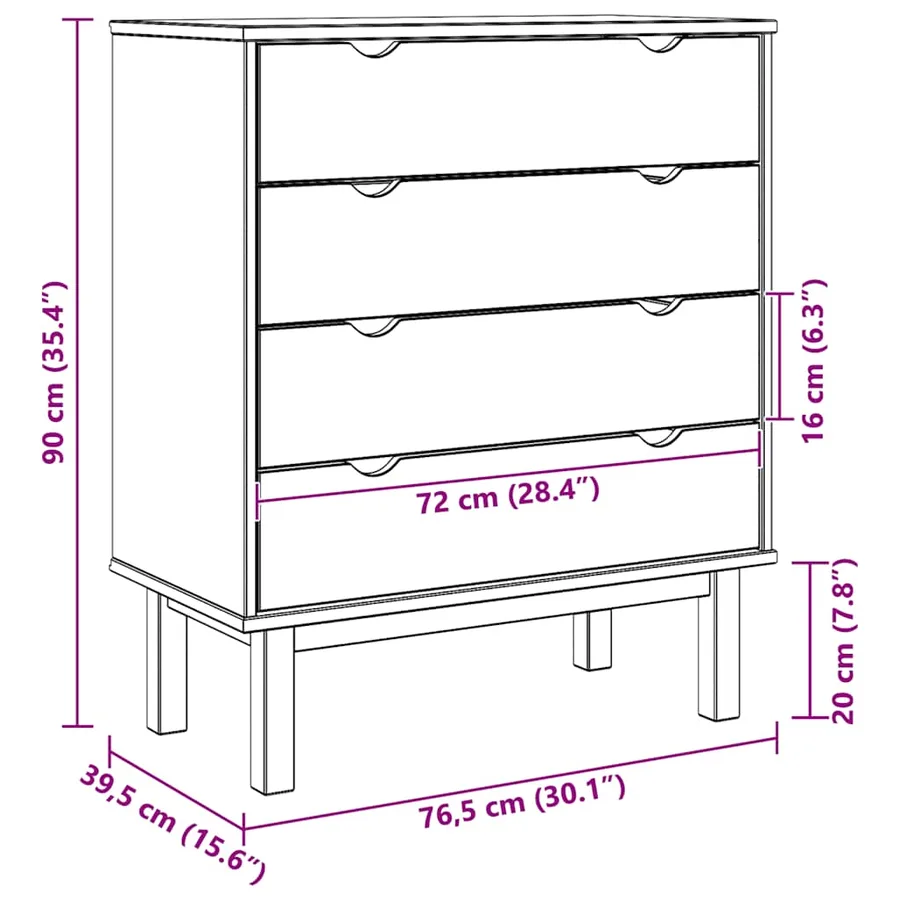 Commode OTTA 76,5x39,5x90 cm Bois de pin massif - 9