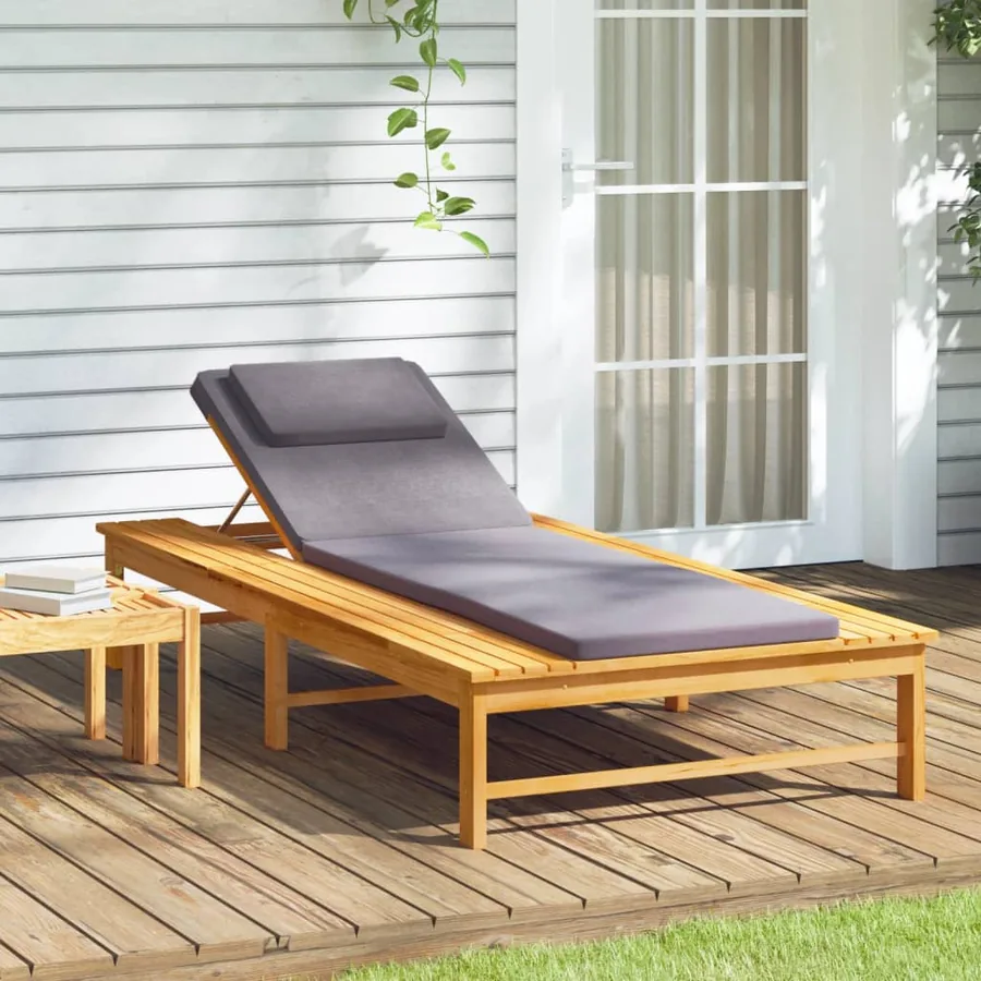 Chaise longue et coussin/oreiller gris foncé bois massif acacia