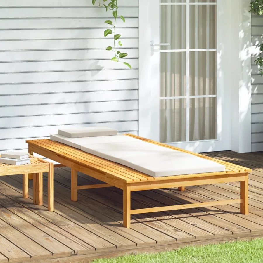 Chaise longue et coussin/oreiller gris foncé bois massif acacia - 13