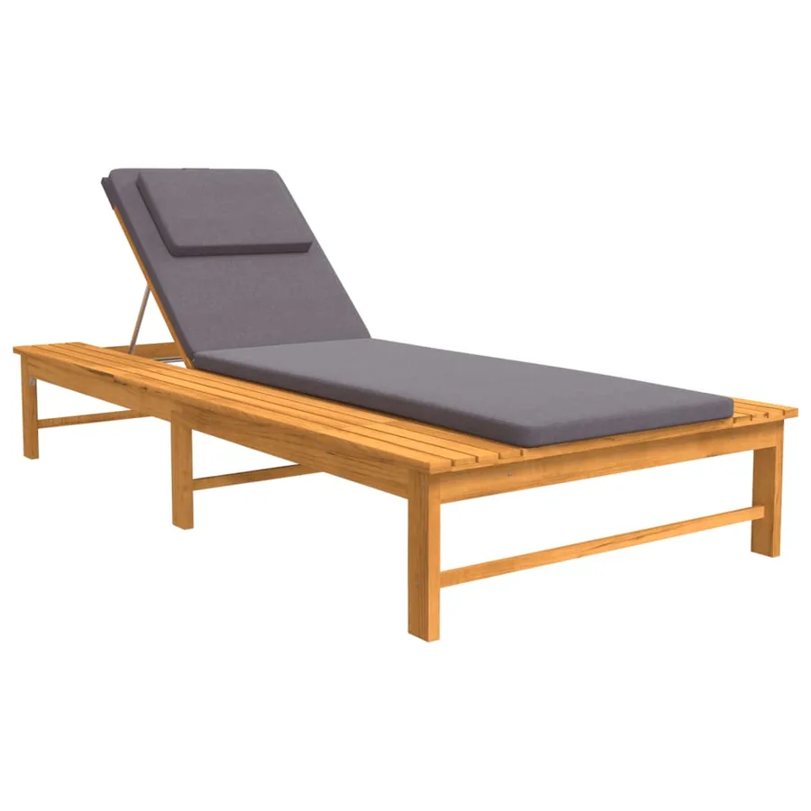 Chaise longue et coussin/oreiller gris foncé bois massif acacia - 2