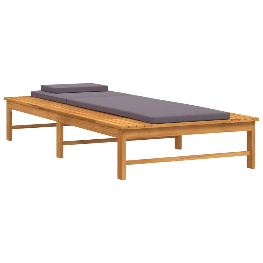 Chaise longue et coussin/oreiller gris foncé bois massif acacia - 4