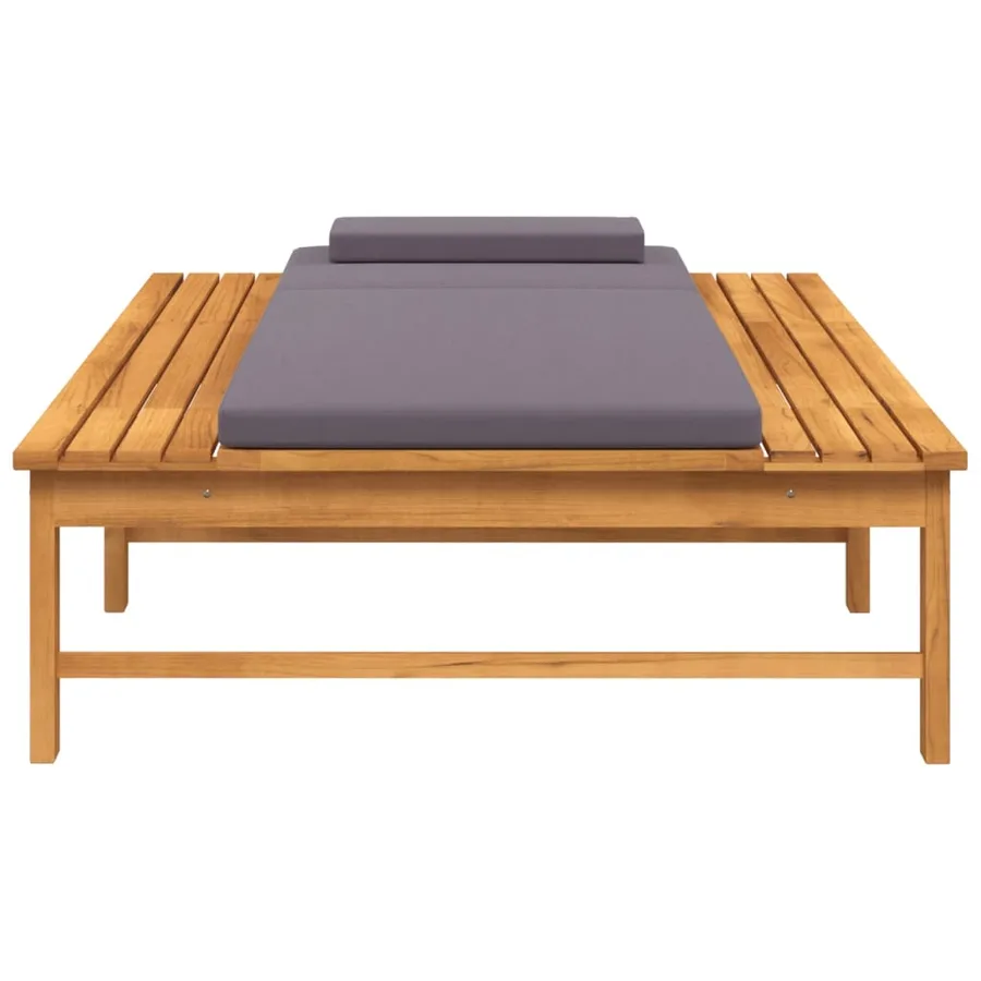 Chaise longue et coussin/oreiller gris foncé bois massif acacia - 5