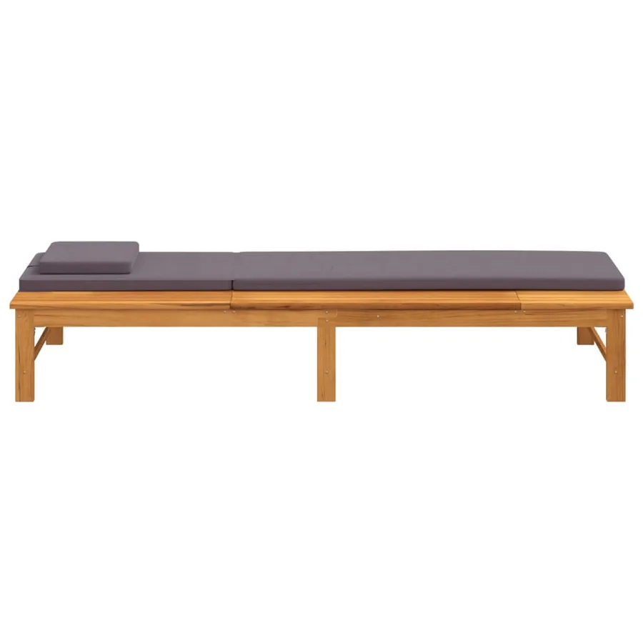 Chaise longue et coussin/oreiller gris foncé bois massif acacia - 6