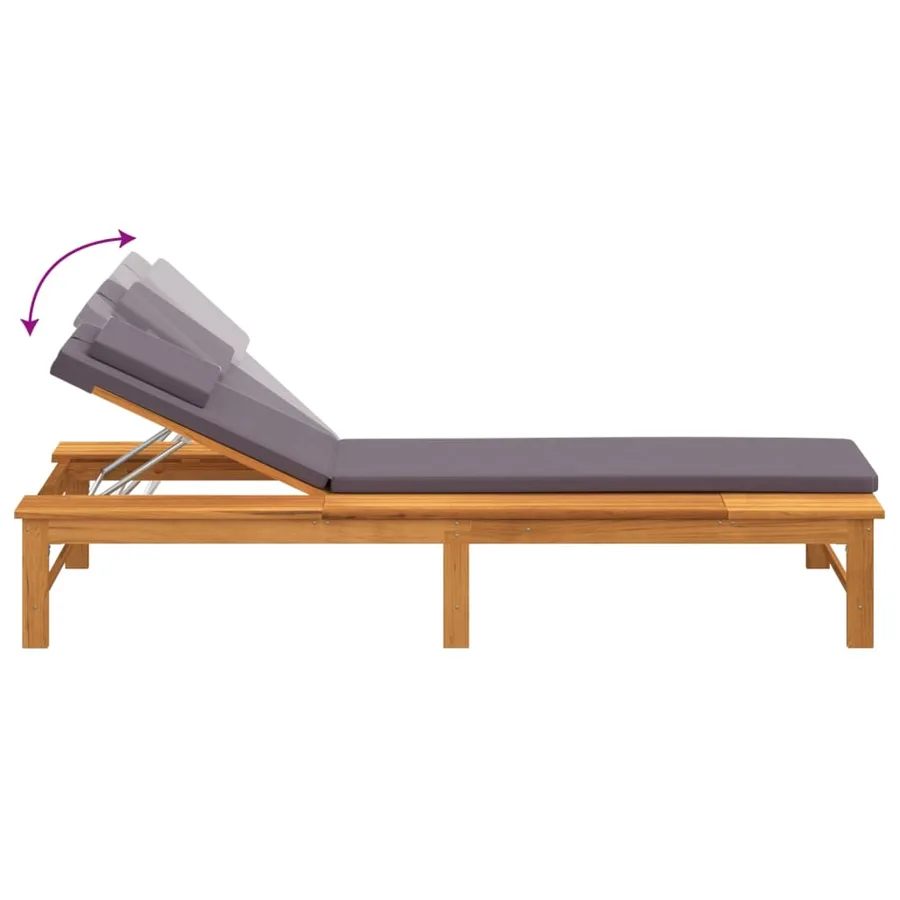 Chaise longue et coussin/oreiller gris foncé bois massif acacia - 7