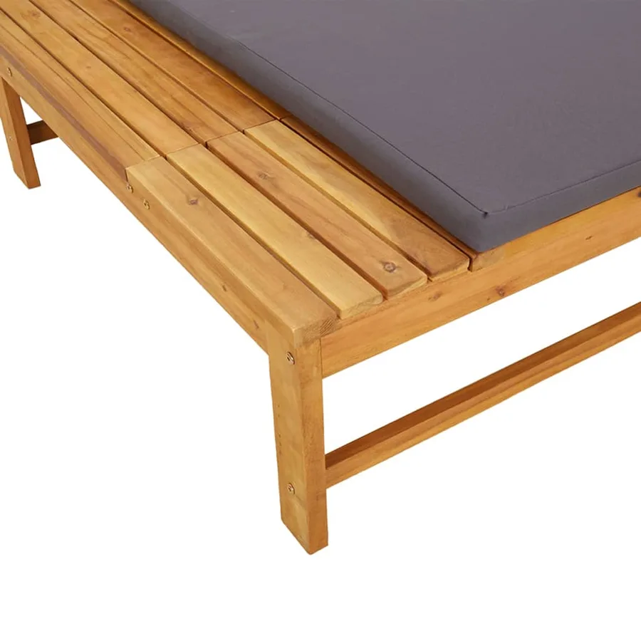 Chaise longue et coussin/oreiller gris foncé bois massif acacia - 8