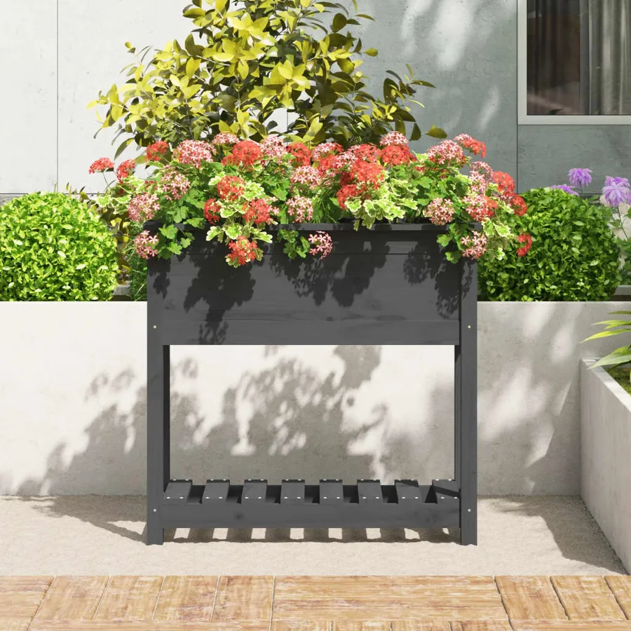 Jardinière avec étagère Gris 82,5x34,5x81 cm Bois massif de pin - 3