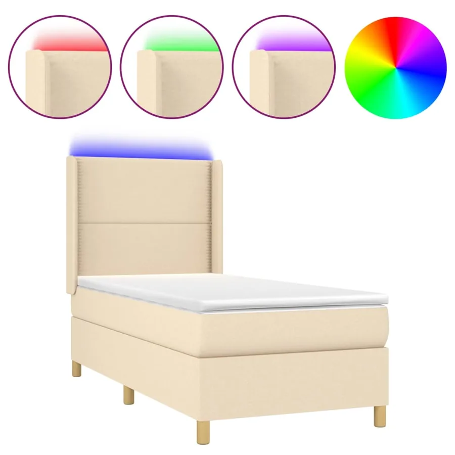 Sommier à lattes de lit matelas et LED Crème 90x190 cm Tissu - 2