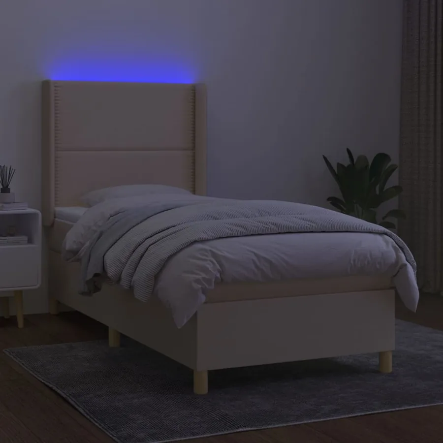 Sommier à lattes de lit matelas et LED Crème 90x190 cm Tissu - 3