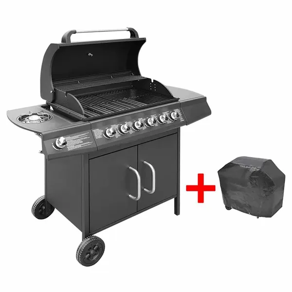 Barbecue à gaz 6 + 1 zone de cuisson Noir