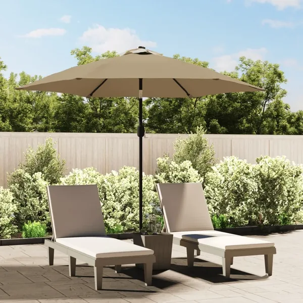 Parasol d'extérieur avec LED et mât en acier 300 cm Taupe